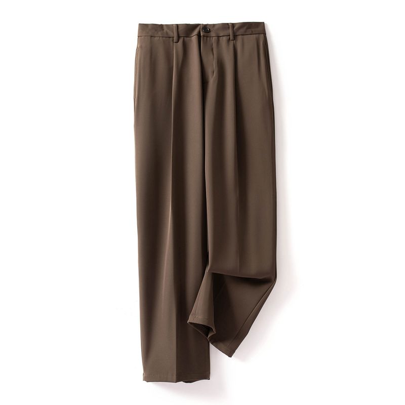 Pantaloni casual larghi e larghi da uomo, eleganti pantaloni lunghi dritti e drappeggiati, pantaloni da abito non stirabili dal design avanzato_voghion.com