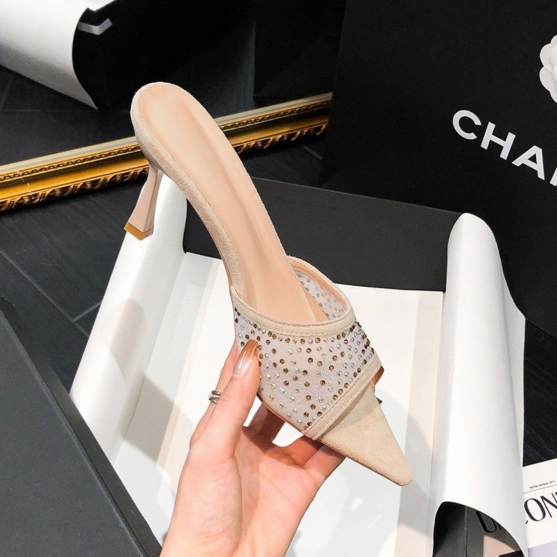 Königliche Schwester Temperament High Heel Sandalen Frauen 2024 neue Strass transparente Flip-Flops ~ Sommerrock tragen 8CM nackte Einzelschuhe_voghion.com