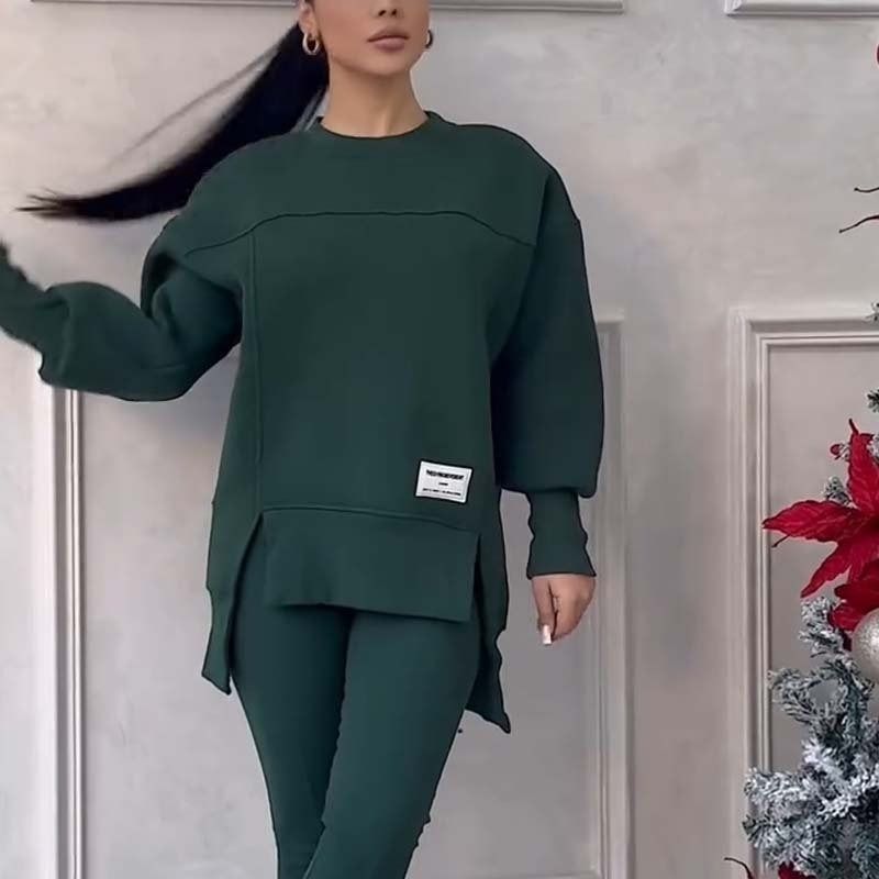 Women's Clothing Autumn and Winter New Women's Clothing Casual Tight Trousers Loose Sweater Suit Two piece Set_voghion.com