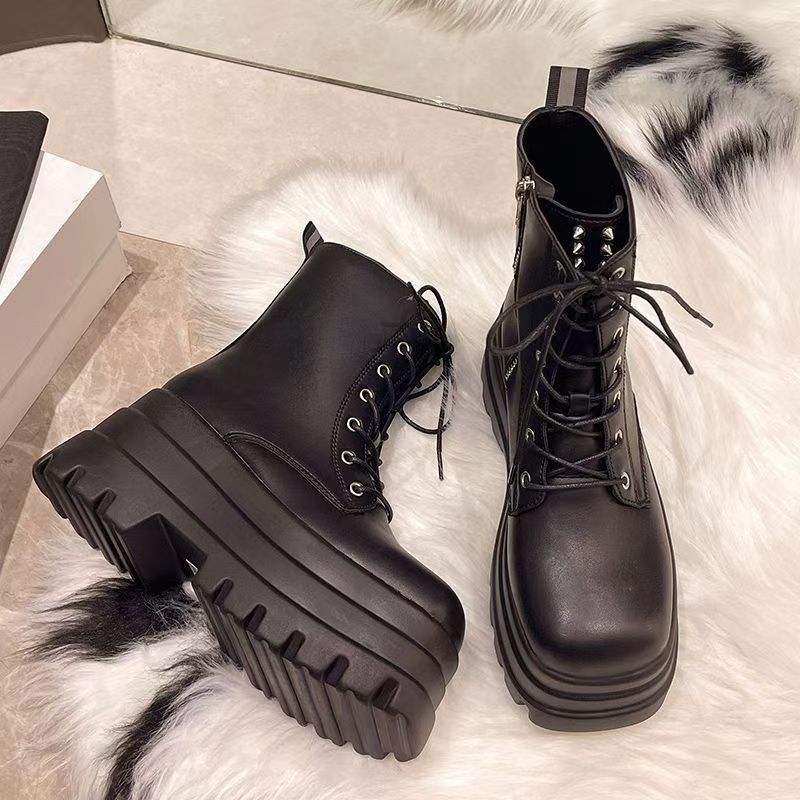 Cos Height Increasing 8Cm Platform Shoes Heightening Slimming Thick Sole British Style Non-Slip Short Martin Boots For_voghion.com