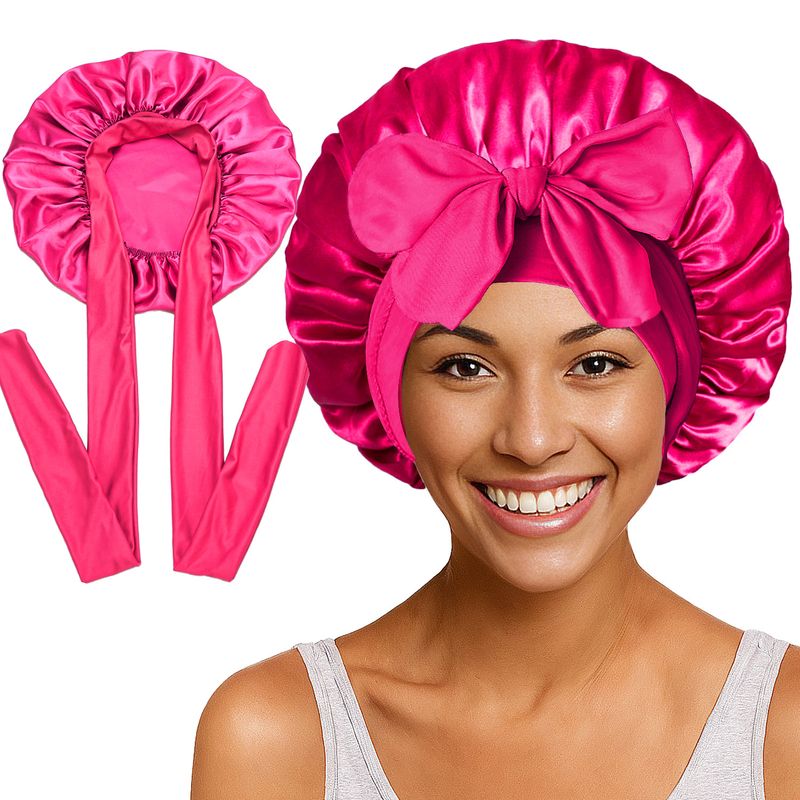 Nuevo gorro de dormir de satén con borde cruzado, muy popular en Europa y América, de seda de color puro, con correas interiores cosidas y gorro ajustable para el cuidado del cabello._voghion.com