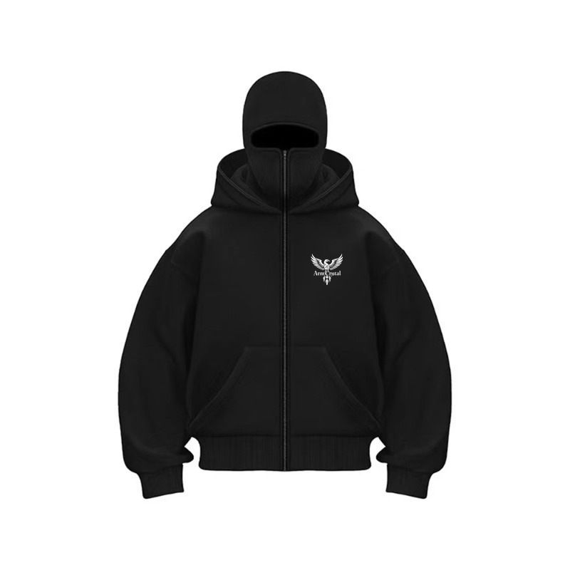 Herren-Punk-Gothic-Kapuzenpullover mit Reißverschluss und doppelter Kapuze, lockere Passform, lange Ärmel, Streetwear, Freizeitkleidung für Herbst und Winter​​_voghion.com