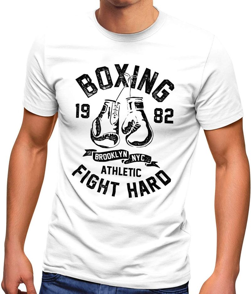 Herren T-Shirt Boxing Fight Hard Brooklyn NYC Retro Design Sport Mode Street Style_voghion.com