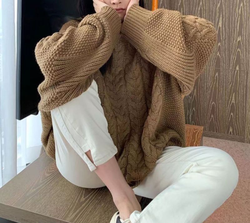 Pulover Klein albastru, culoare uni, cu guler rotund, ținută timpurie pentru femei, design nou de toamnă și iarnă, sense leneș, top_voghion.com