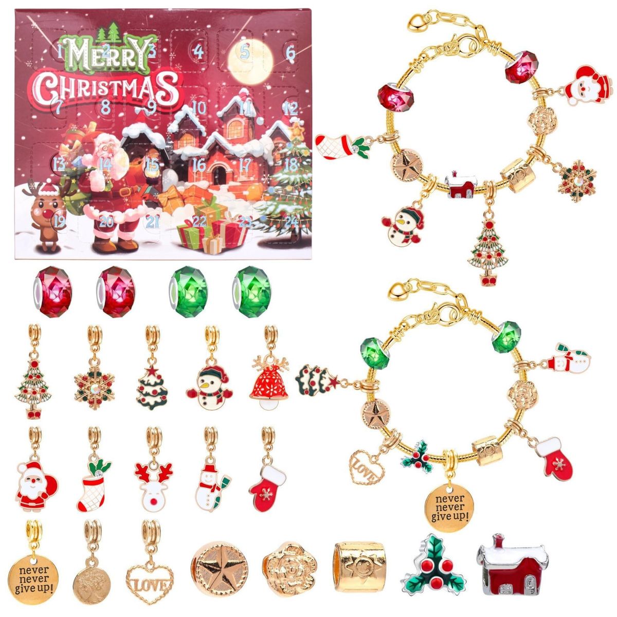 Christmas Jewelry Making Christmas Advent Calendar Gift Box Set 24 Grid Advent Children's Bracelet DIY Blind Box Holiday Gift_voghion.com