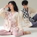 Frühling Herren Damen Cartoon Pyjama Langarm Baumwolle Strickjacke Niedlich Atmungsaktiv Paar Hauskleidung Herbst und Winter_voghion.com