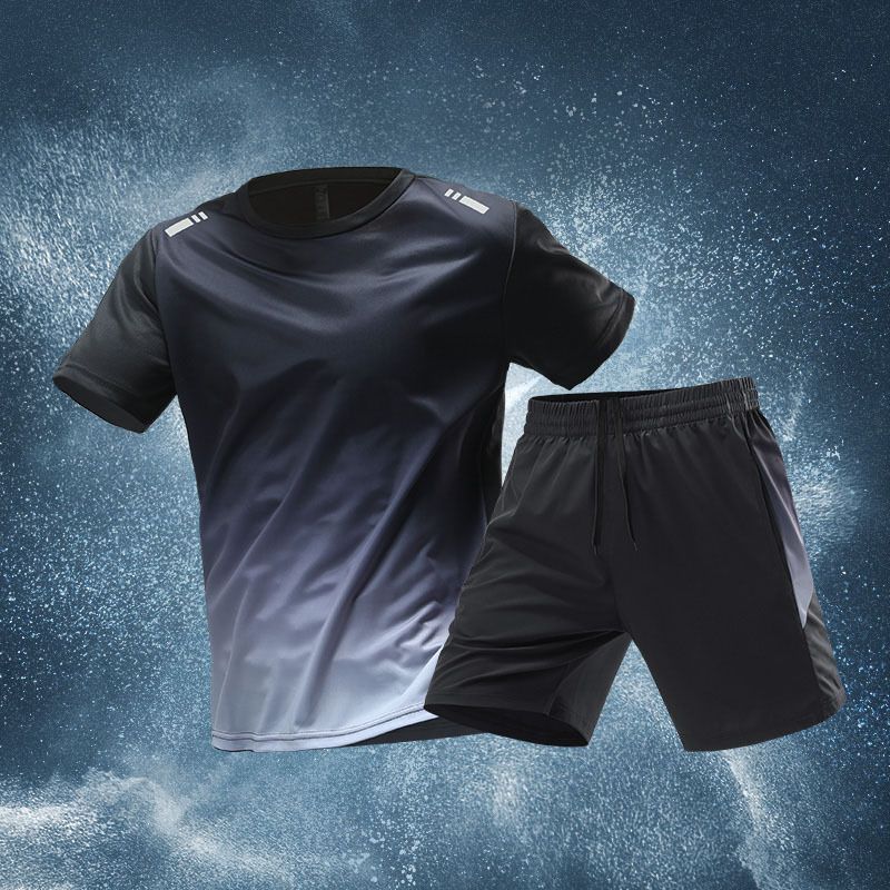Herrenbekleidung Schnelltrocknender Sportanzug Herren Fitness Sommer Ice Silk Kurzarmshorts T-Shirt Laufkleidung_voghion.com