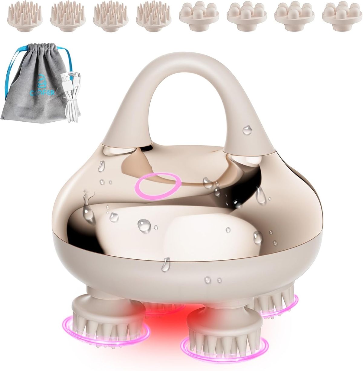 Massaggiatore elettrico COMFIER, testa impermeabile IPX7 per cuoio capelluto con 8 testine e 3 modalità di massaggio, massaggiatore per il corpo per alleviare lo stress_voghion.com