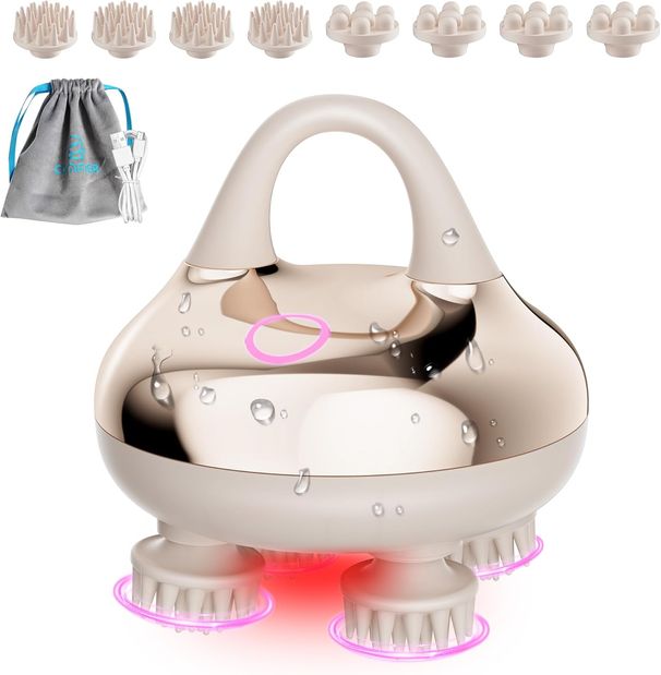Massaggiatore elettrico COMFIER, testa impermeabile IPX7 per cuoio capelluto con 8 testine e 3 modalità di massaggio, massaggiatore per il corpo per alleviare lo stress_voghion.com