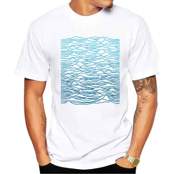 TEEHUB Basic The Waves Ανδρικό T-Shirt Μπλε μπλουζάκια με στάμπα es Κοντά μανίκια Haruku Tee_voghion.com