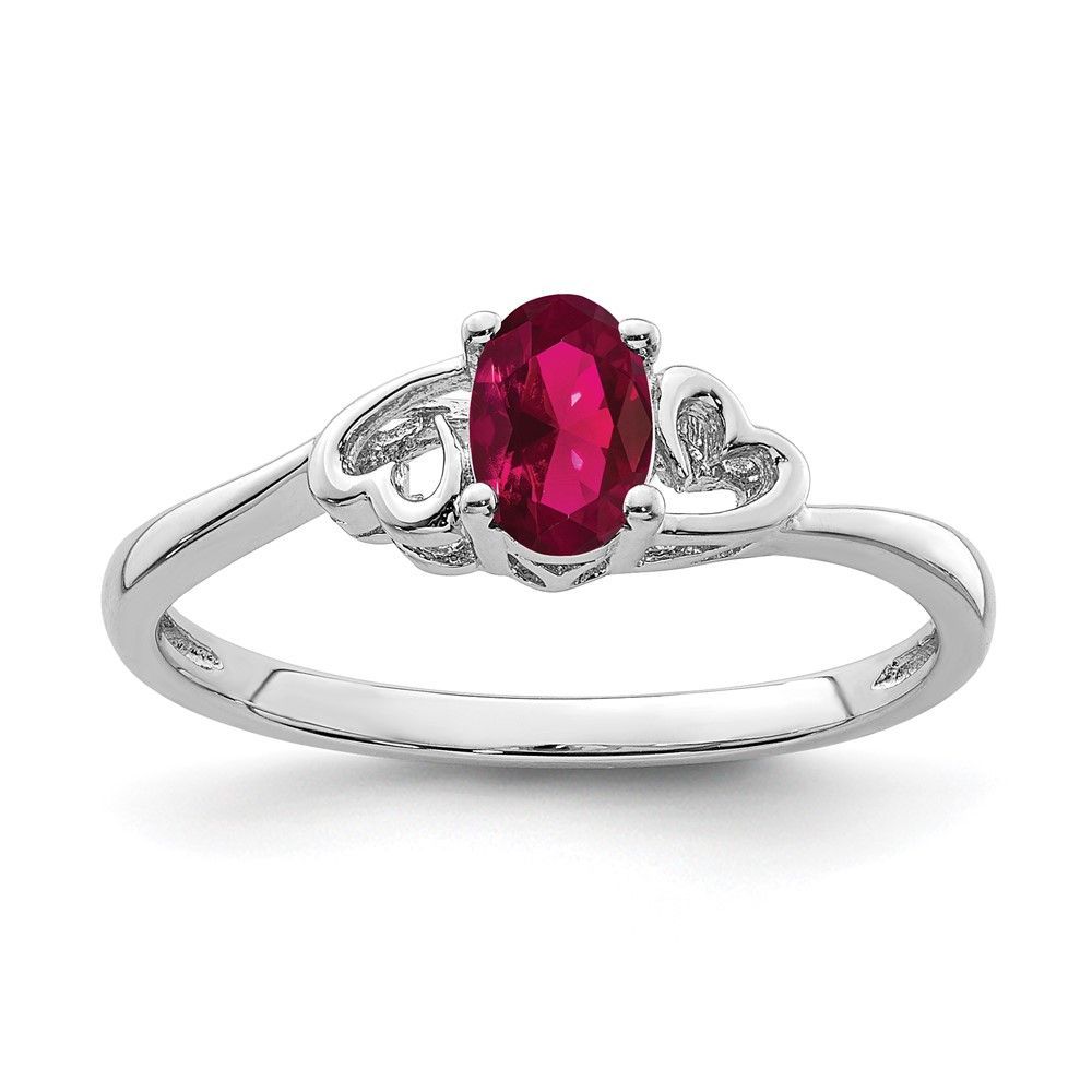 Sterling Silver Rhodium-plated Created Ruby Ring_voghion.com