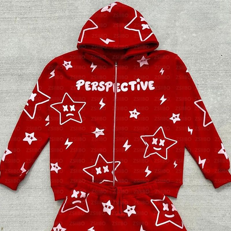 Sudadera con capucha estampada con flash de estrellas de Street Trend para hombres y mujeres, chaqueta con cremallera versátil_voghion.com