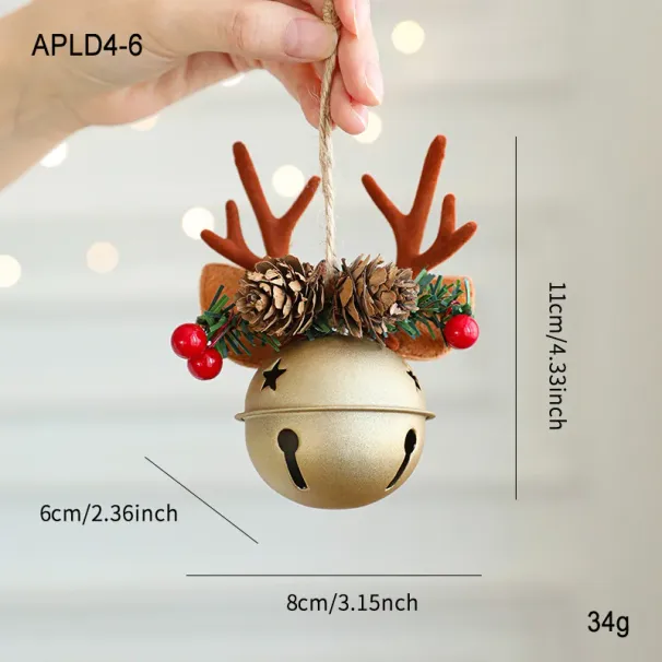 Campanella di Natale in metallo, vintage, fatta a mano e rustica, portafortuna, albero di Natale appeso a una corda con pigna, regalo per bambini_voghion.com