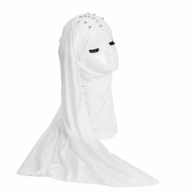Foulard Hijab da donna tinta unita, scialle etnico plissettato, comodo, con diamanti e spazzolato_voghion.com