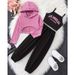 Mutter & Kinder Außenhandel Mädchen Casual Kapuzenpullover Rosa Strickpullover Hosenträger Top Kordelzug Sporthose Kinder Herbst Dreiteiliger Anzug_voghion.com