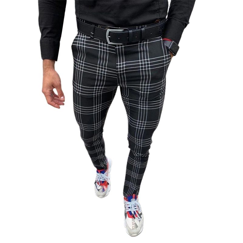 Pantaloni a matita aderenti elastici lunghi e elasticizzati da uomo, con stampa a quadri, 2024_voghion.com