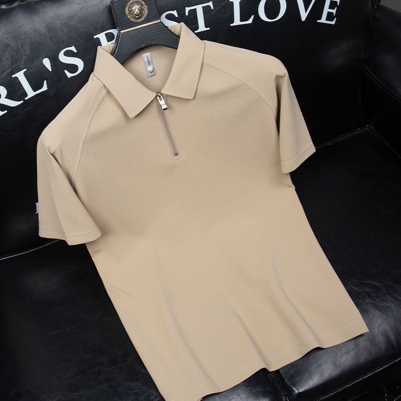  erkek gündelik kısa kollu Yaz ince yarım fermuarlı moda polo gömlek, slim fit flip yakalı tişört trendi_voghion.com