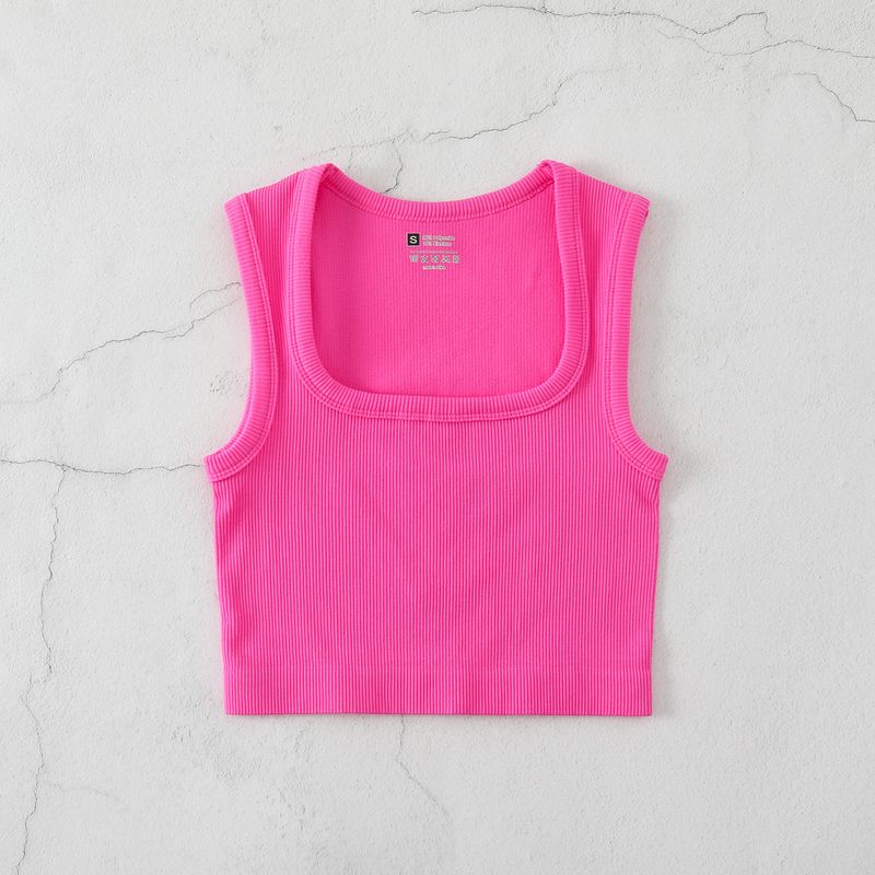 Seamless Knitted Square Neck Ribbed Fitness Vest, Yoga Running Sports Bra, Quick Drying, Fashionable And Sexy Top_voghion.com