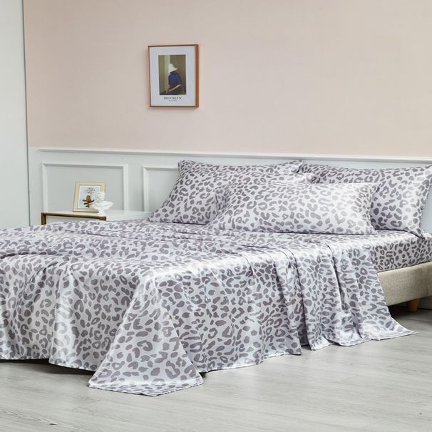 Set di biancheria da letto in raso con stampa leopardata, 4 pezzi, set di lenzuola con stampa digitale, lenzuolo con angoli, lenzuolo piano, federe, ultra morbido e ipoallergenico._voghion.com