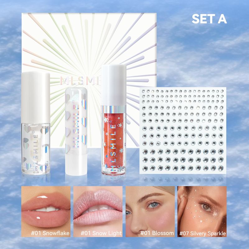 MLSMILE Marble Blush & Lip Set – Flüssiges Rouge, schimmernder Lippenstift und Gloss | Make-up-Geschenkbox mit Strass-Aufklebern, Perlglanz-Finish_voghion.com