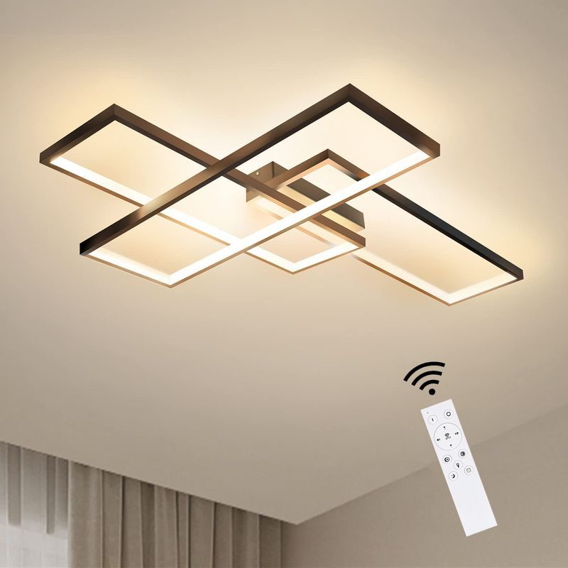 Deckenlampe LED Dimmbar Deckenleuchte - 65CM Schwarz Wohnzimmerlampe 65W Moderne Schlafzimmerlampe Geometrisch Küchenlampe Mit Fernbedienung Für Büro_voghion.com