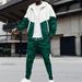 Herren-Set aus Trainingsjacke und -hose mit Reißverschluss im Colorblock-Design – Schwarz/Grün/Burgunderrot (S–XXXL, 100 % Polyester, leicht, für Streetwear und Freizeitkleidung)_voghion.com