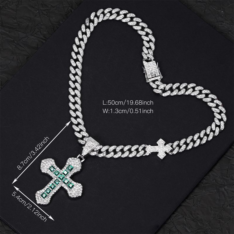 New Men's Full Chain Hip-Hop Style Personality Multicolor Square Diamond Double Layer Cross Pendant Necklace_voghion.com