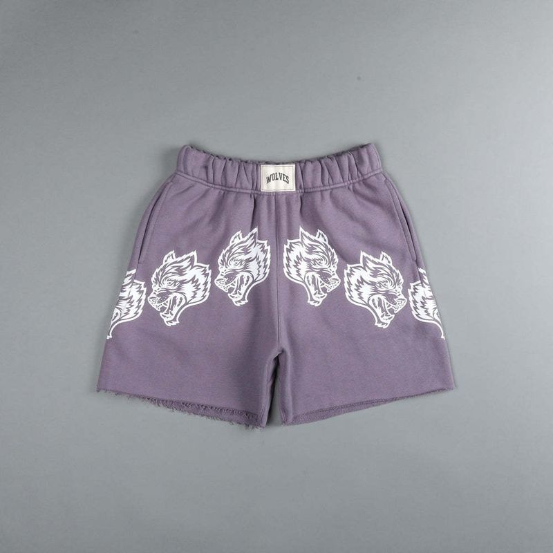 Herrenbekleidung Neue Freizeitshorts aus reiner Baumwolle mit Frottee und Persönlichkeit im Wolfskopf-Print, schweißabsorbierende, atmungsaktive Freizeithose für Herren_voghion.com