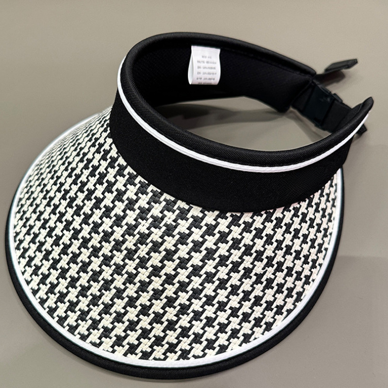 Chapéu alto oco feminino verão chapéu de sol de aba grande chapéu de sol japonês tecido de grama estilo estrangeiro praia protetor solar chapéu de sol_voghion.com