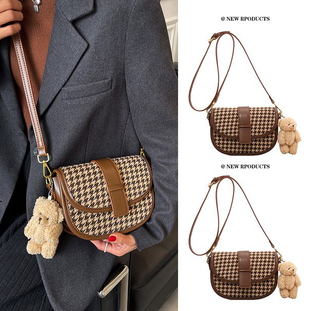 Feeling Small Women's Instagram niche 2024 New Fashion Inner Patch Single Shoulder Oblique Sewn Thousand Bird Grid_voghion.com