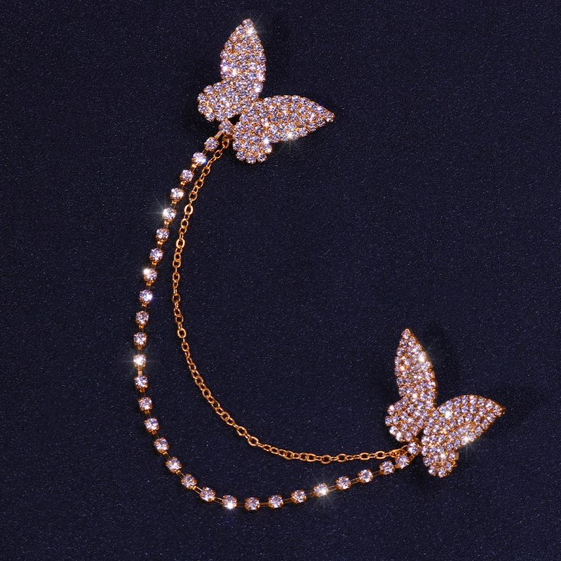 Orecchini a clip con osso integrato a farfalla asimmetrica con catena a forma di orecchio, moda, diametro interno_voghion.com