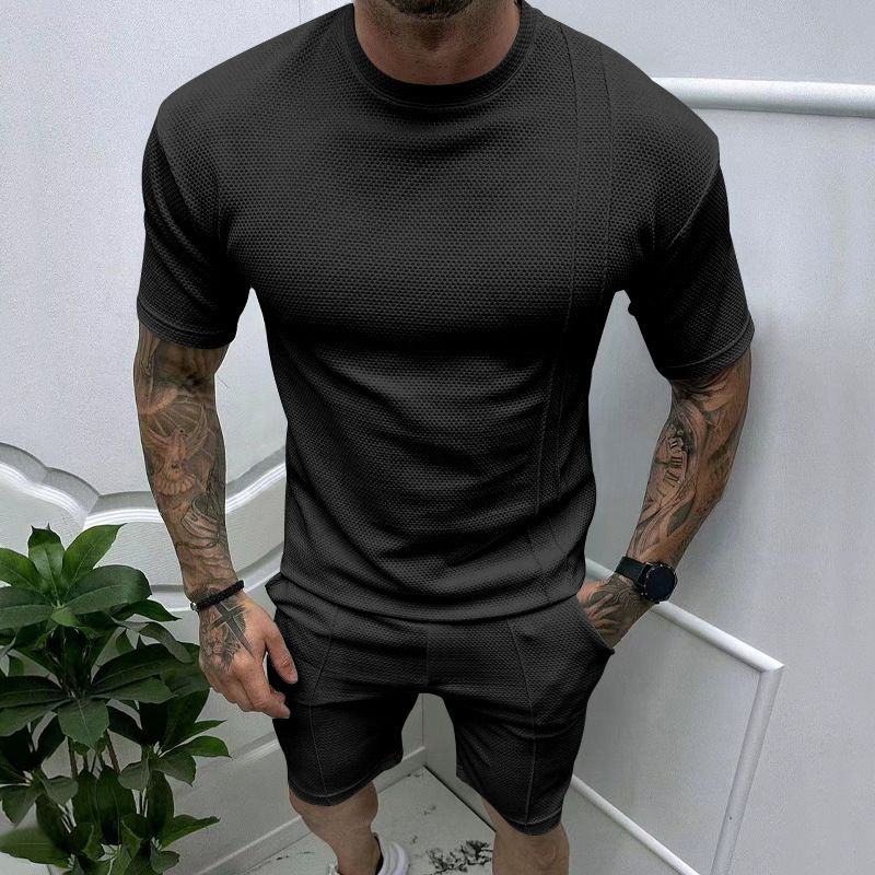 Vêtements pour hommes 2024 Nouvel été T-shirt à pull pour hommes T-shirt de sport décontracté Haut à manches courtes pour hommes Ensemble de shorts_voghion.com