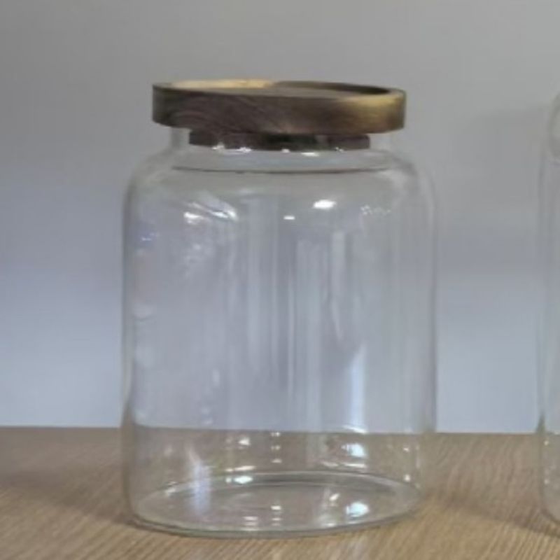 Großes rundes Vorratsglas aus Glas für getrocknete Mandarinenschalen und Vorratsartikel – luftdichter Küchen-Organizer mit Holzdeckel – Behälter für große Lebensmittel_voghion.com