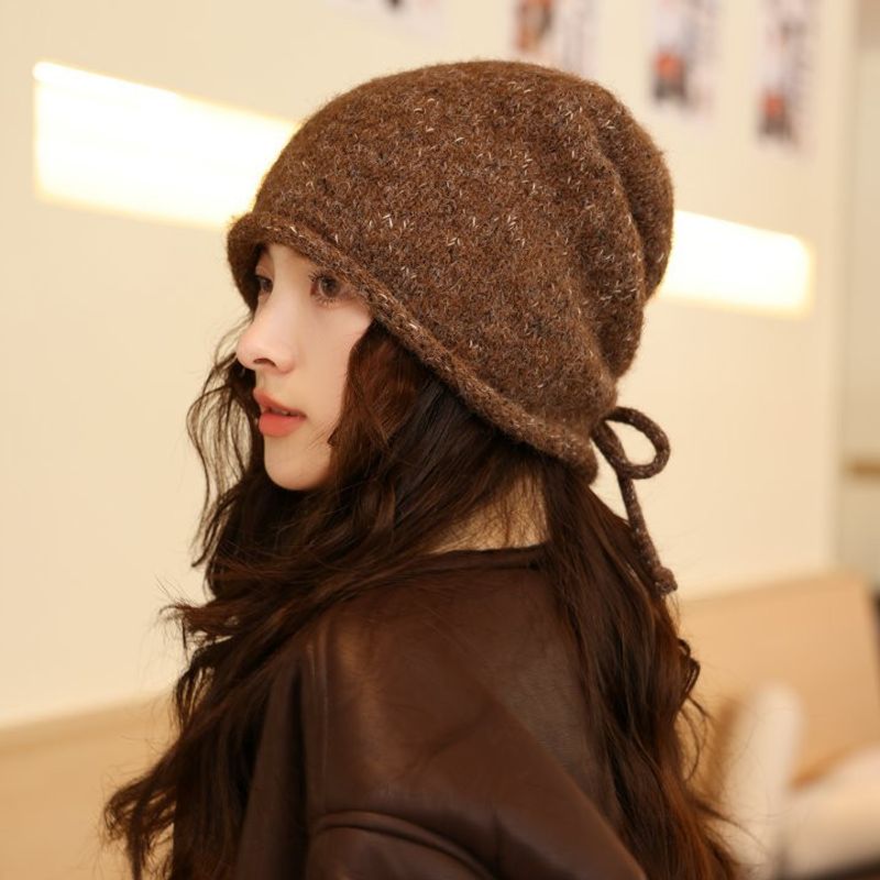 2024 New Korean Ediion Auumn/Winer Knied Warm Drawsring Sacking Thickened Versaile Ear Proecion Woolen Wool_voghion.com
