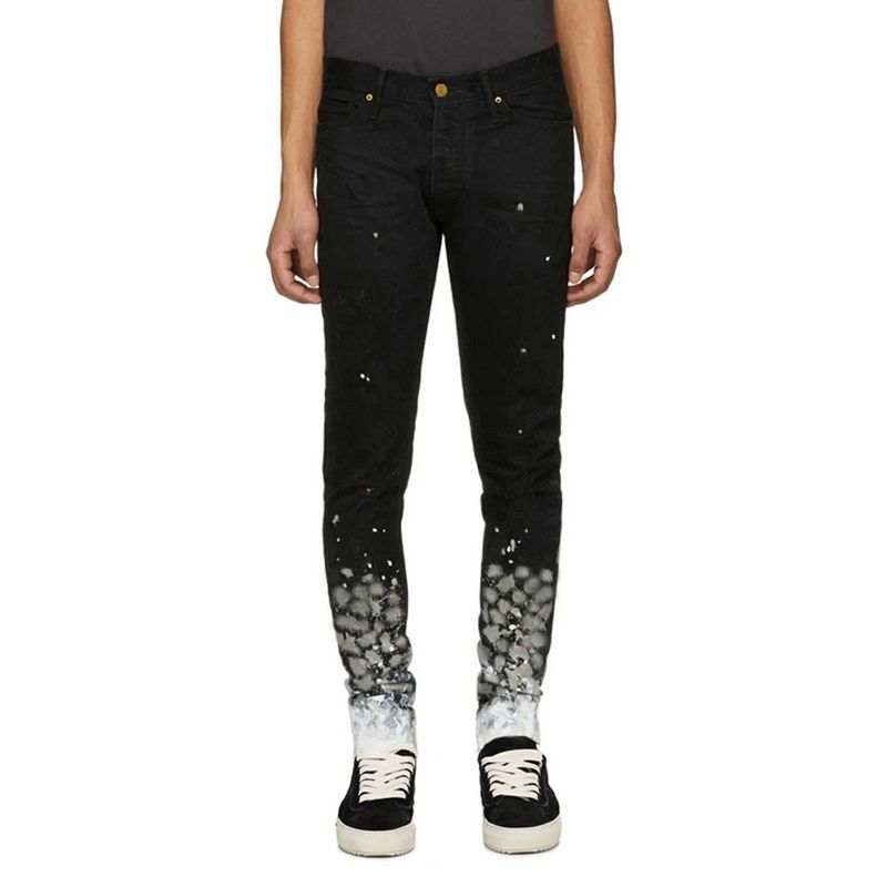 Suitable For All Seasons Splash Ink Button Fly Cuff Zipper FOG Style Stacked Skinny Jeans_voghion.com