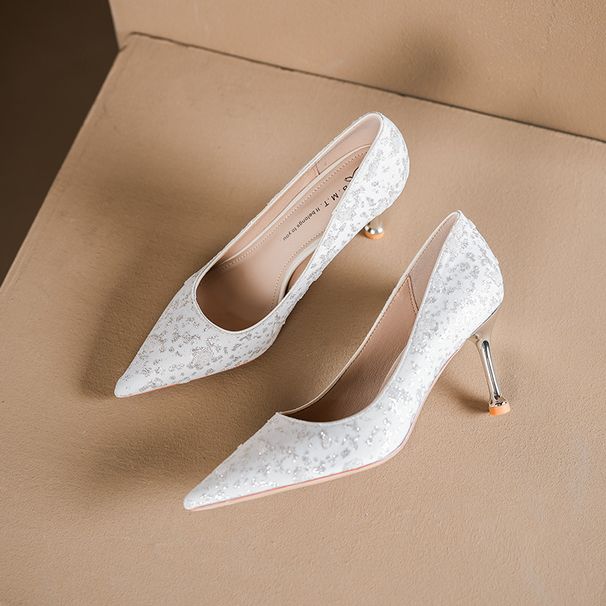 760 6 New Light Luxury Lace High Heels Women's Design Niche Temperament Pointed Stiletto Single Shoes_voghion.com