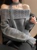 Maglione a spalle scoperte per donna coreano grigio autunno inverno alla moda versatile vestibilità ampia stile pigro bellissimo lavorato a maglia_voghion.com