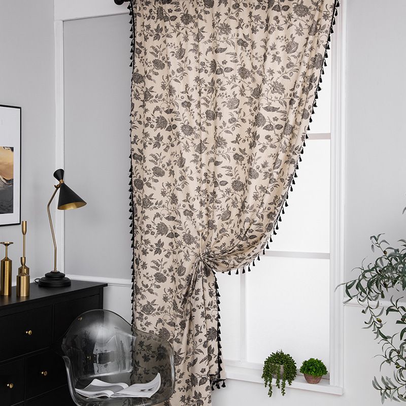 Cortinas blackout boêmias - Cortinas estampadas de algodão e linho com borlas para cozinha e janela saliente (estilo boho chique, filtragem de luz, prontas para uso)_voghion.com