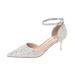 6692A Braut-Hochzeitsschuhe mit spitzer Zehenpartie, Kristall- und Paillettenbesatz, Stiletto-Absatz, Knöchelriemen, hohle Details_voghion.com