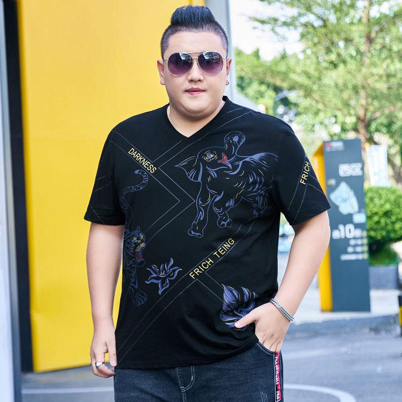 Herrenbekleidung Sommer-T-Shirt mit kurzen Ärmeln und V-Ausschnitt in Übergröße aus Eisseide-Baumwolle, Halbarm-T-Shirt, dicke Version, lockeres Unterhemd_voghion.com