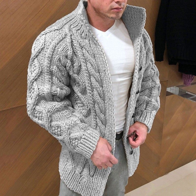  Neue Herrenpullover Beliebte Strickjacke Langarm Stehkragen Zopfmuster Jacquard Freizeitjacke Herrenbekleidung_voghion.com