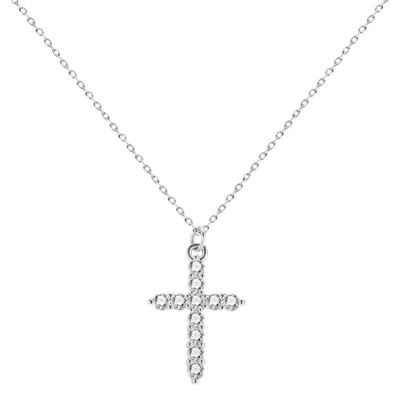 Collana con croce in argento sterling e zirconi, da donna, con catena a strati per clavicola, di alta qualità, autunno inverno, leggera e di lusso, girocollo di nicchia_voghion.com