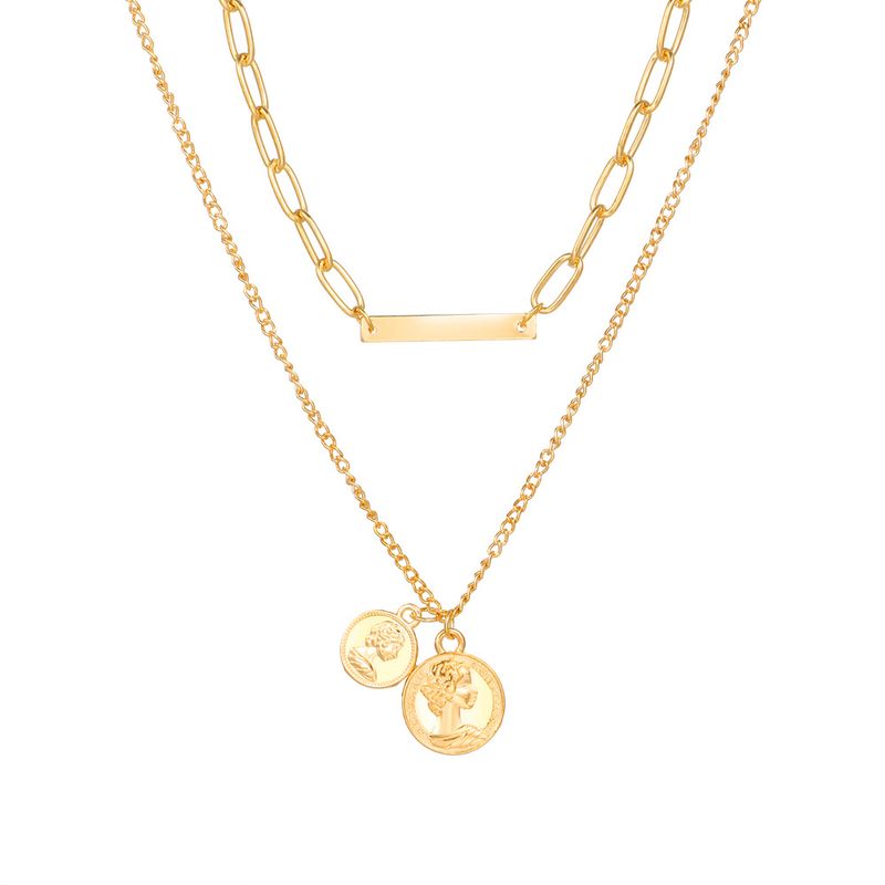 Bohemian Ethnic Retro Women Necklace Head Necklace Set Light Luxury Temperament Embossed Round Brand Pendant OT Buckle Multi-layer Metal Necklace_voghion.com