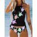Women's Sexy Bikini Set - Tropical Palm Print With Adjustable Ties High Waisted Bottom For Tummy Control Plus Size Swimwear For Beach & Pool_voghion.com