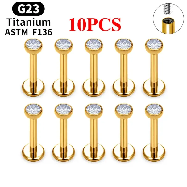 10/50PCS G23 Ttianium Piercing Labret Lip Ring CZ 16G Internal Thread Stud Earring Ear Tragus Cartilage Helix Daith_voghion.com