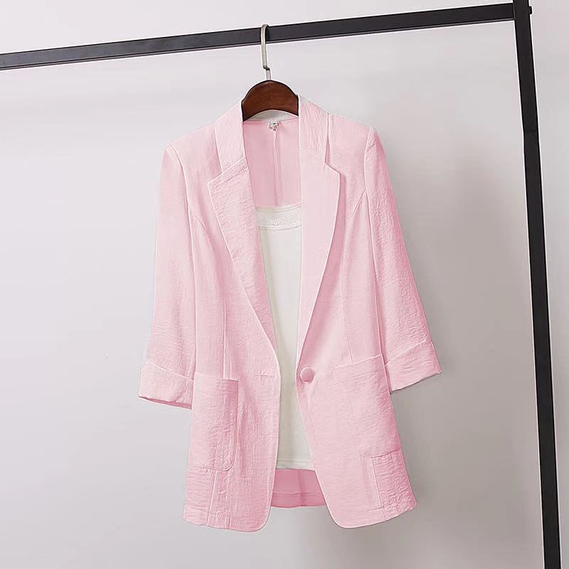 S-5XL Dünne Leinen Baumwolle Lose Leinen Blazer Sommer Frauen Einfarbig Jacke Büro Damen Oberbekleidung Mantel_voghion.com