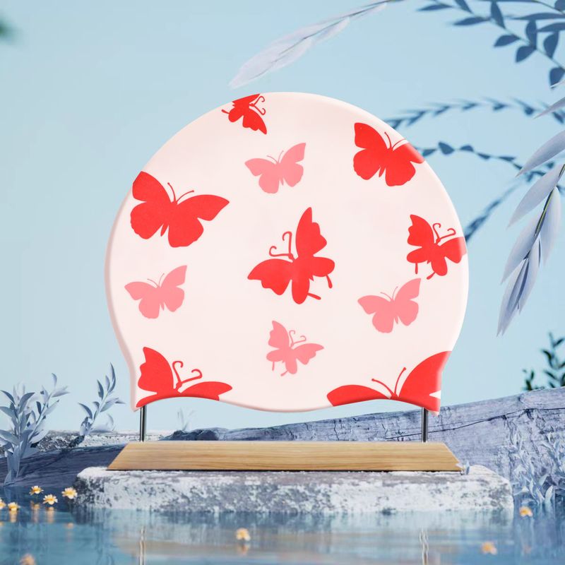 Adult Swim Extra Large Waterproof Ear Soft Silicone Non-Tightening Protection Women's Long Hair Printed Swimming Cap_voghion.com