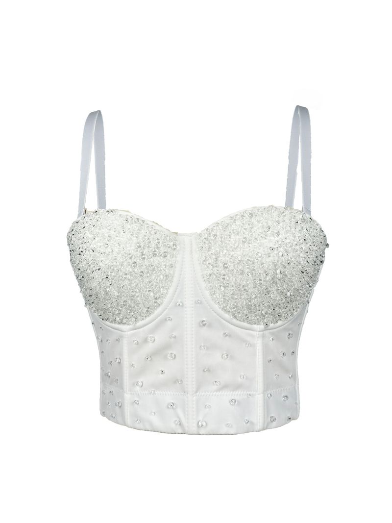 Women's Clothing Shiny Beads Handmade Herringbone Bra High End Outer Wear Small Camisole Herringbone Bra_voghion.com