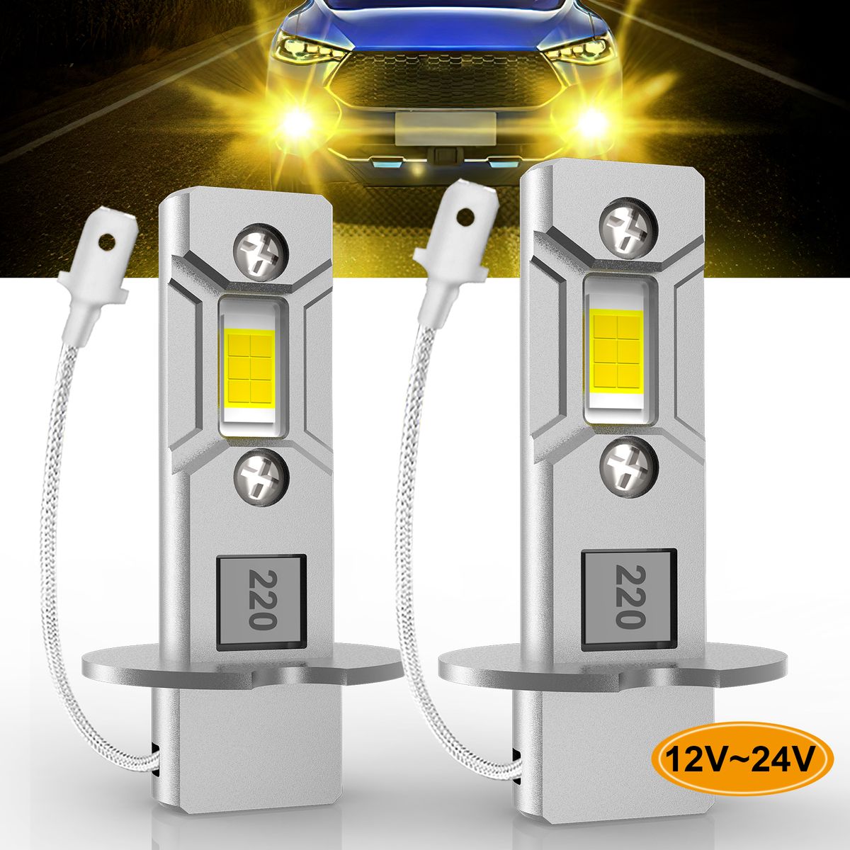 2 Stücke H3 Scheinwerferbirne Canbus Kein Lüfter Fernlicht 6500K Weiß 3000K Gelb Auto LKW LED Nebelscheinwerfer Fahrlampe DRL 12_voghion.com