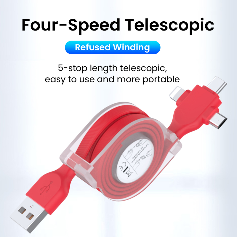 1/2m 3-in-1 USB Charging Cable 8-pin/Mini USB/Type C Kable Portable Scalable 3A Quick Charging Cable for iPhon_voghion.com